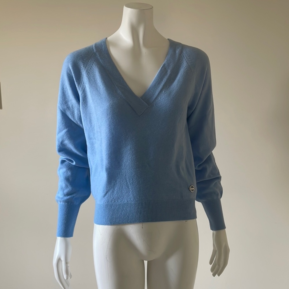 Emilio Pucci blue cashmere v neck sweater size L NWT